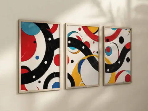 Kit 3 Quadros Decorativos Abstrata Colorido Moderno A4