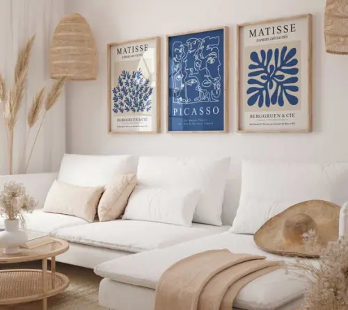 Kit 3 Quadros Decorativos Moldura Matisse Picasso Azul A3
