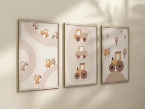Kit 3 Quadros Decorativos Carrinhos A4