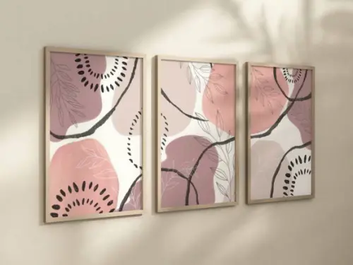 Kit 3 Quadros Decorativos Abstrata Tons de Rosa A4