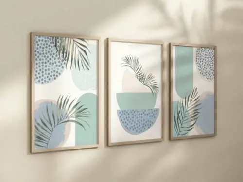 Kit 3 Quadros Decorativos Boho Azul Verde A4