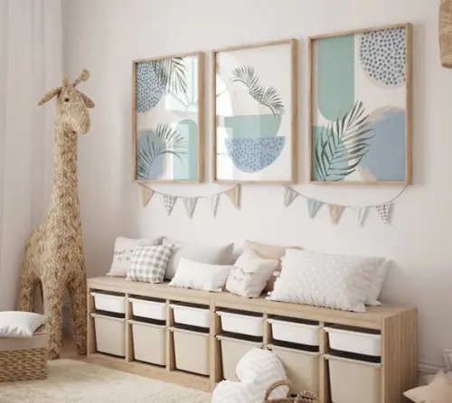 Kit 3 Quadros Decorativos Boho Azul Verde A3