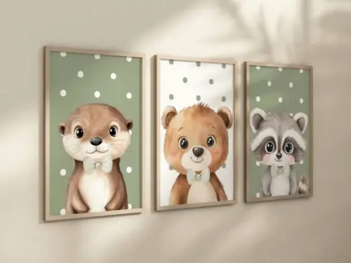 Kit 3 Quadros Decorativos Moldura Safari Verde Gravata A4