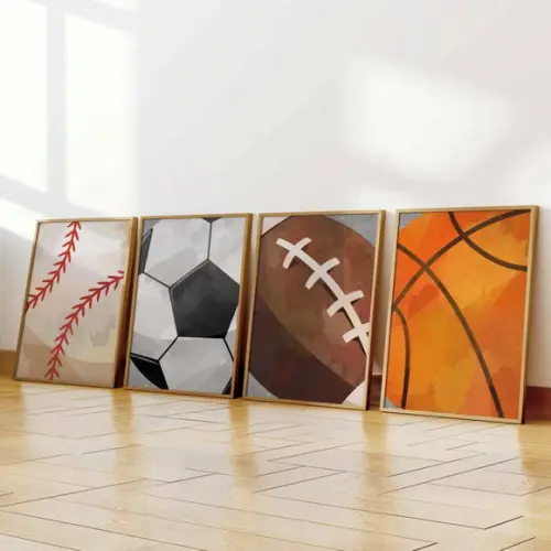 Kit 4 Quadros Decorativo Moldura Bolas Arte