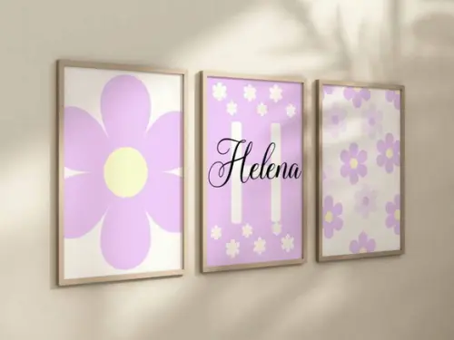 Kit 3 Quadros Decorativos Boho Flores Florido Berçário A4