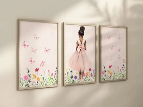 Kit 3 Quadros Decorativos com Moldura Bailarina Menina Balé