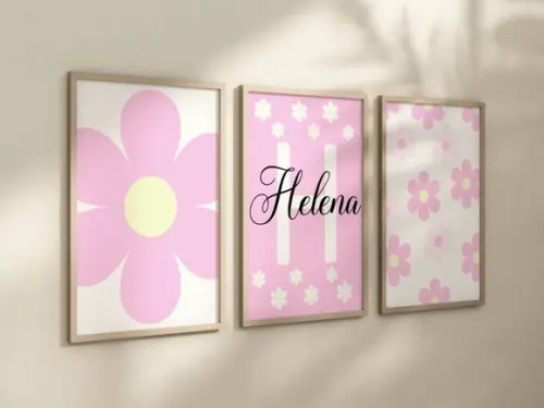 Kit 3 Quadros Decorativos Boho Flores Florido Berçário A4