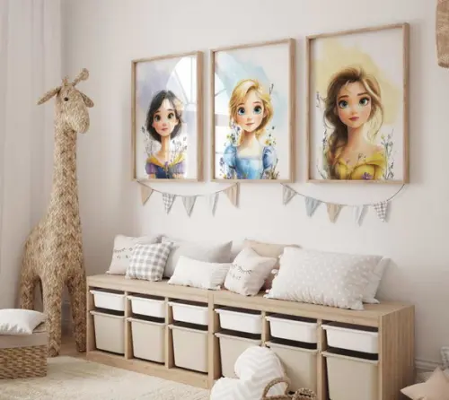 Kit 3 Quadros Decorativos Princesas Arte Moderna A3
