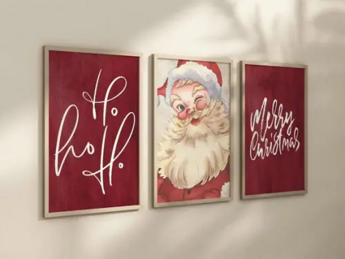 Kit 3 Quadros Decorativo Moldura Papai Noel Natal A4 24x34