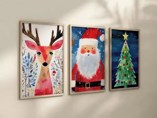 Kit 3 Quadros Decorativo Moldura Papai Noel Natal A4 24x34