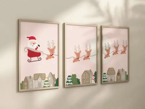 Kit 3 Quadros Decorativo Moldura Papai Noel Natal A4 24x34