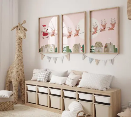 Kit 3 Quadros Decorativo Moldura Papai Noel Natal A3 34x44