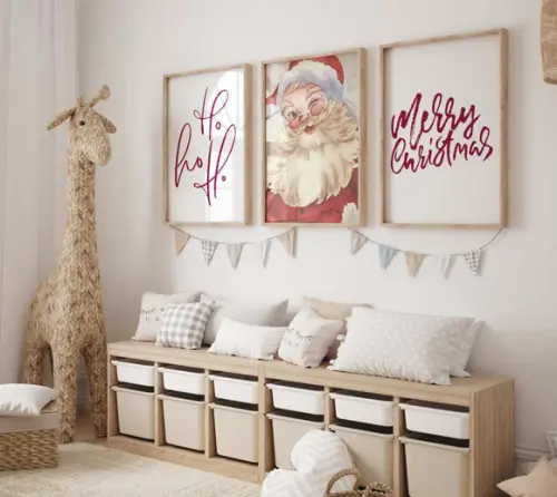 Kit 3 Quadros Decorativo Moldura Papai Noel Natal A3 34x44