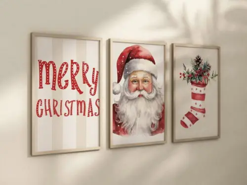 Kit 3 Quadros Decorativo Moldura Papai Noel Natal A4 24x34