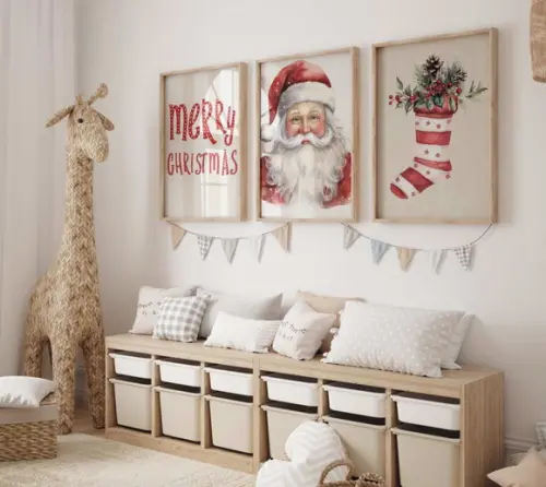 Kit 3 Quadros Decorativo Moldura Papai Noel Natal A3 34x44