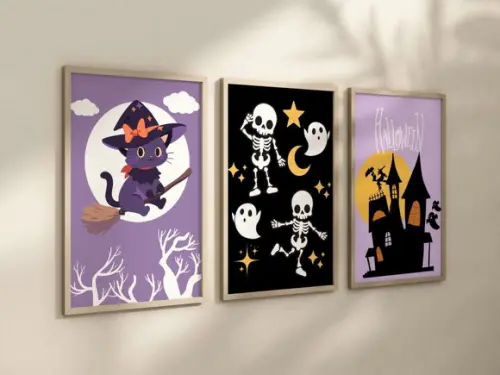 Kit 3 Quadros Decorativo Moldura Halloween Decoração 24x34