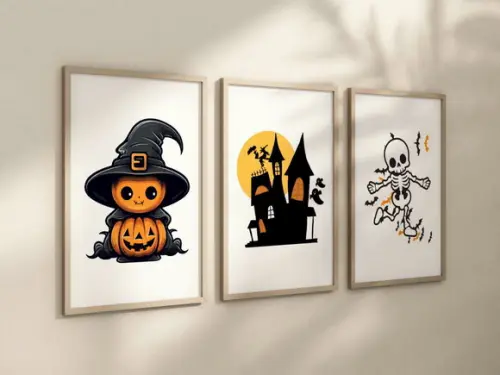 Kit 3 Quadros Decorativo Moldura Halloween B Decorar 24x34
