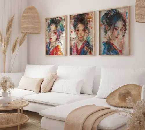 Kit 3 Quadros Decorativos Moldura Queixa Japonês A3 34x44