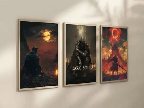Kit 3 Quadros Decorativos Moldura Dark Souls A4 24x34