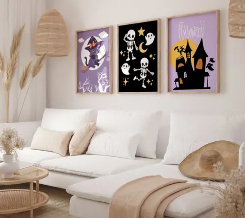 Kit 3 Quadros Decorativo Moldura Halloween Decoração 34x44