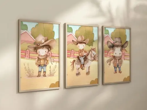 Kit 3 Quadros Decorativo Menino Aventureiro Fazendinha A4