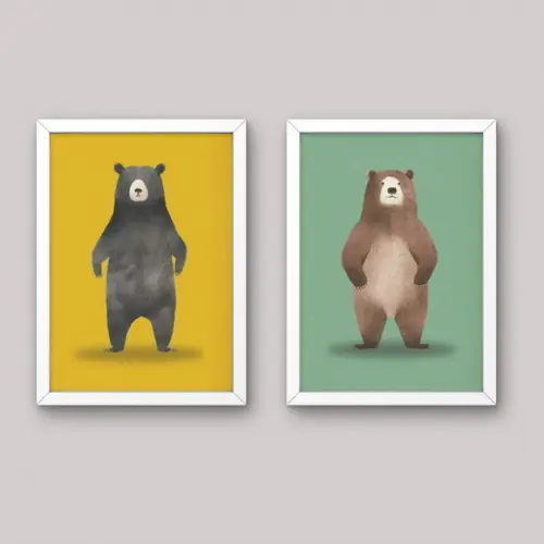 Kit 2 Quadros Decorativo Urso Berçário A3