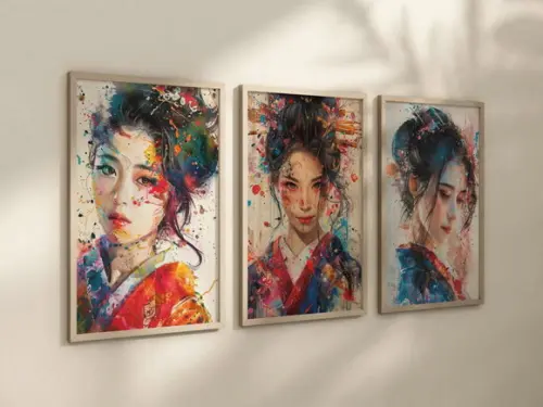 Kit 3 Quadros Decorativos Moldura Queixa Japonês A4 24x34