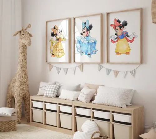 Kit 3 Quadros Decorativos Moldura Minnie Princesa B A3 34x44