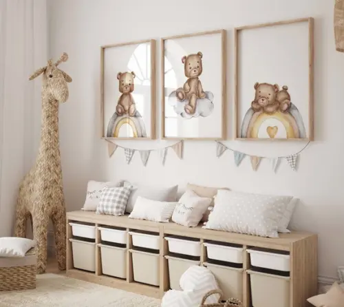 Kit 3 Quadros Decorativos Moldura Ursinho Pelúcia Berçárioa3