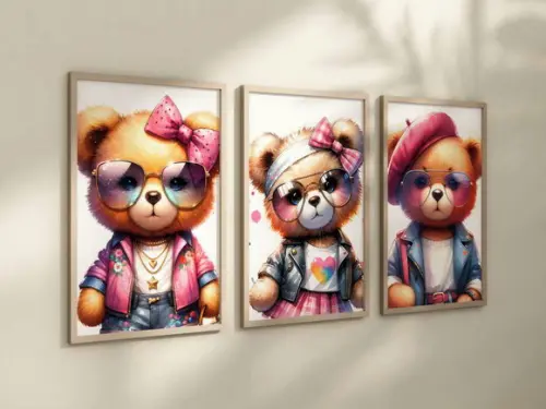 Kit 3 Quadros Decorativo Moldura Ursinha Blogueirinha