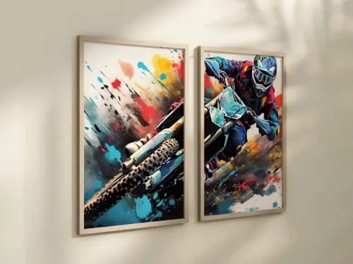 Kit 2 Quadros Decorativo Moldura Motocross Radical