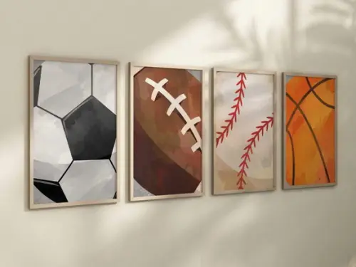 Kit 4 Quadros Decorativo Moldura Bolas Arte