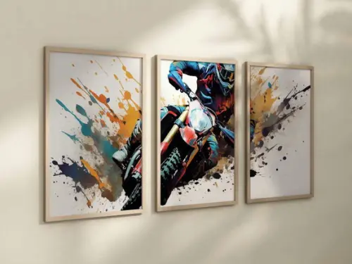Kit 3 Quadros Decorativos Moldura Motocross Radical c