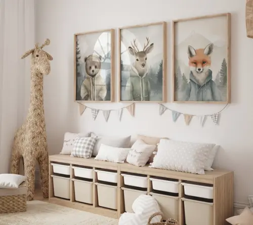 Kit 3 Quadros Decorativos Moldura Safari Animais A3