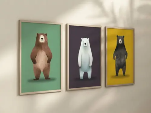 Kit 3 Quadros Decorativo Urso Berçário