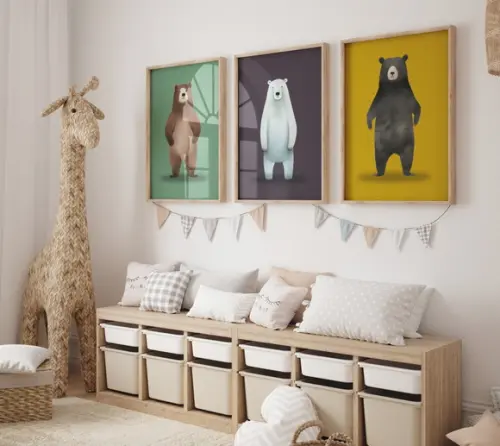 Kit 3 Quadros Decorativo Urso Berçário A3