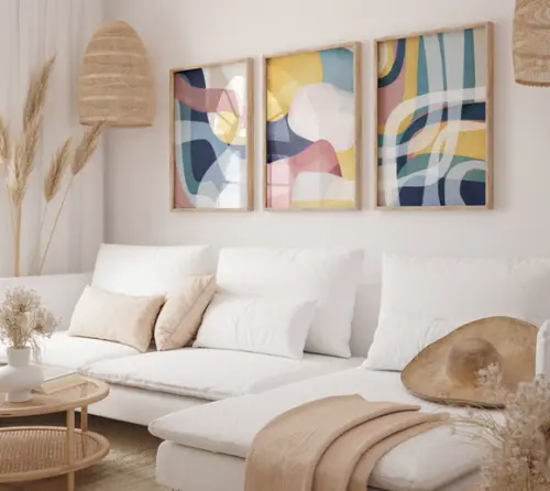 Kit 3 Quadros Decorativo Moldura Boho Pintura Sala Quarto A3