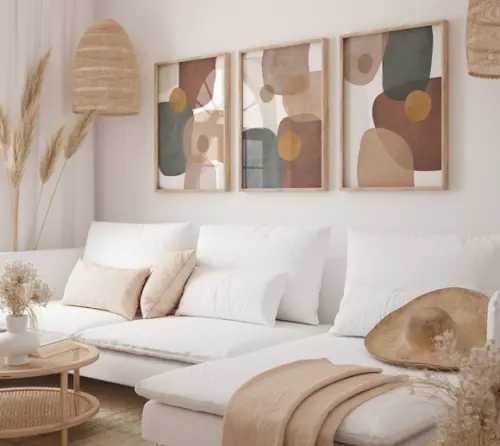 Kit 3 Quadros Decorativo Moldura Boho Pintura Sala Quarto A3