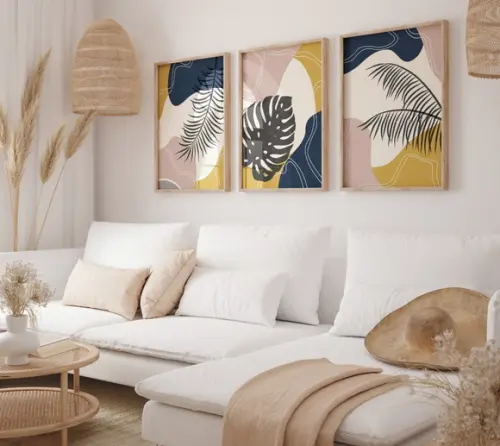 Kit 3 Quadros Decorativo Moldura Boho Pintura Sala Quarto A3