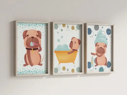 Kit 3 Quadros Decorativo Moldura Cachorro Banheiro B