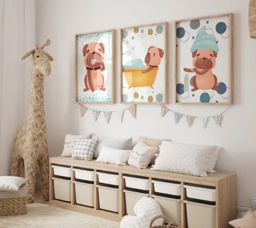 Kit 3 Quadros Decorativo Moldura Cachorro Banheiro A3