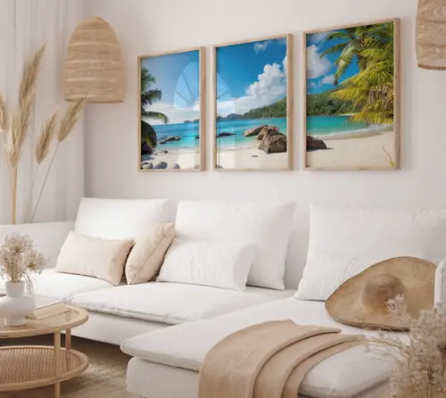 Kit 3 Quadros Decorativo Moldura Paisagens Lindas Praia