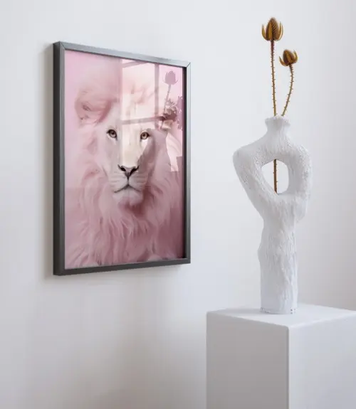 Quadro Decorativo com Moldura Leão Rosa A3