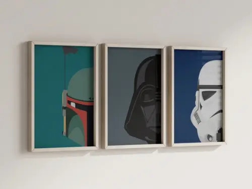 Kit 3 Quadros Decorativos Moldura Star Wars