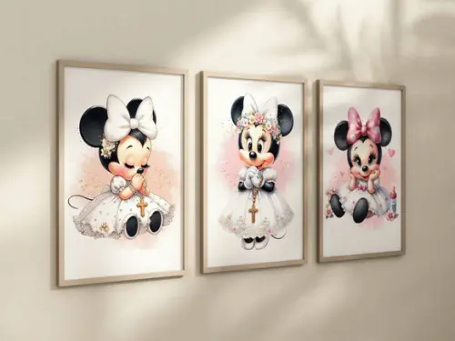 Kit 3 Quadros Decorativos Moldura Minnie Baby Maternidade