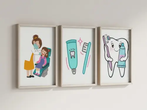Kit 3 Quadros Decorativo Moldura Dentista Decoração B