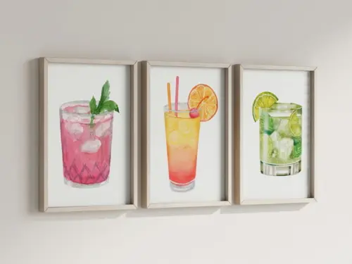 Kit 3 Quadros Decorativos Moldura Drinks Bebidas Coquetel B