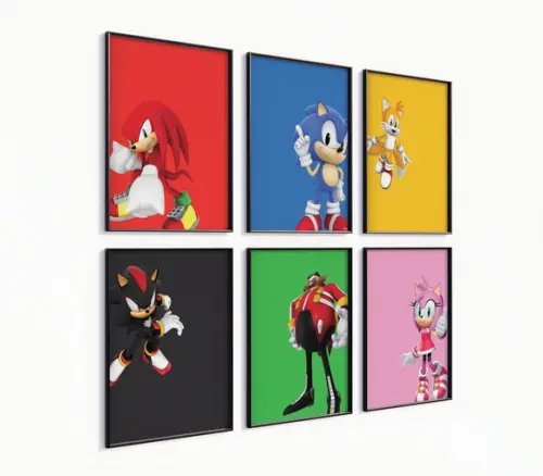 Kit 6 Quadros com Moldura Sonic Personagens
