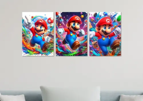 Kit 3 Placas Quadros Decorativos Mario Personagens Arte B