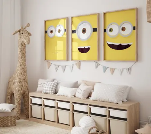 Kit 3 Quadros Decorativo Moldura Minions Filme Grande A3 c